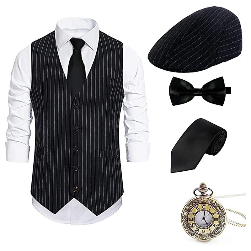 Retro Vintage Roaring 20s 1920s Outfits Vest Waistcoat The Great Gatsby Gentleman Gangster Fashion Fancy Dress Men's Christmas Halloween Carnival Prom Bachelorette Party Festival Adults' Cravat Vest4