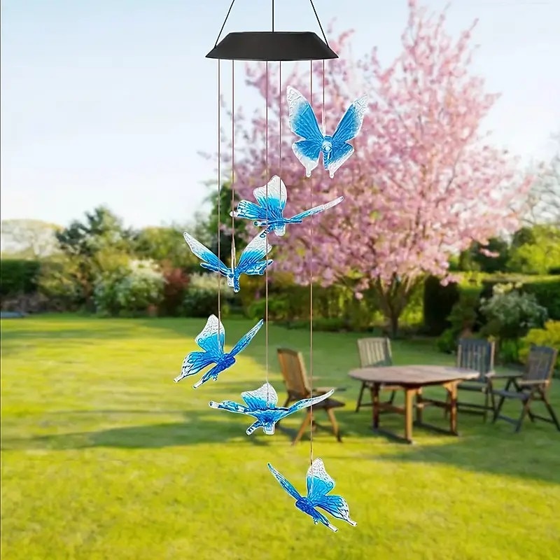 Solar Wind Chimes LED Outdoor Light Changing Butterfly Lights Outdoor Solar Waterproof 6LEDs Wind Chimes Solar Powered Lights for Home Garden Patio Window Decoration2