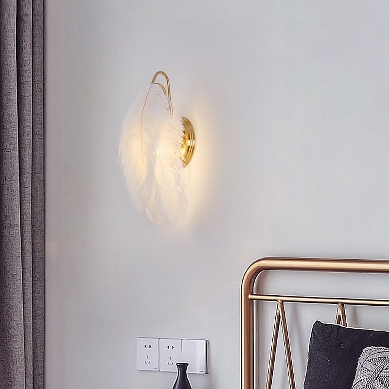 LED Wall Light Ostrich Feather Bouquet Wall Lamp Stair Living Room Sample Room 1W Nordic Decoration Bedroom Bedside TV Wall Art Light Wall Light Warm White 110-240V4