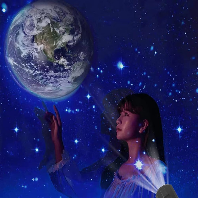 Moon Earth Astronaut Lamp Projector Night Light 360 Moon Projection Light USB Star Night Light Charging Lighting with 3 ModesRomantic Atmosphere Lamp for Selfie Backgroun Bedroom Decor3