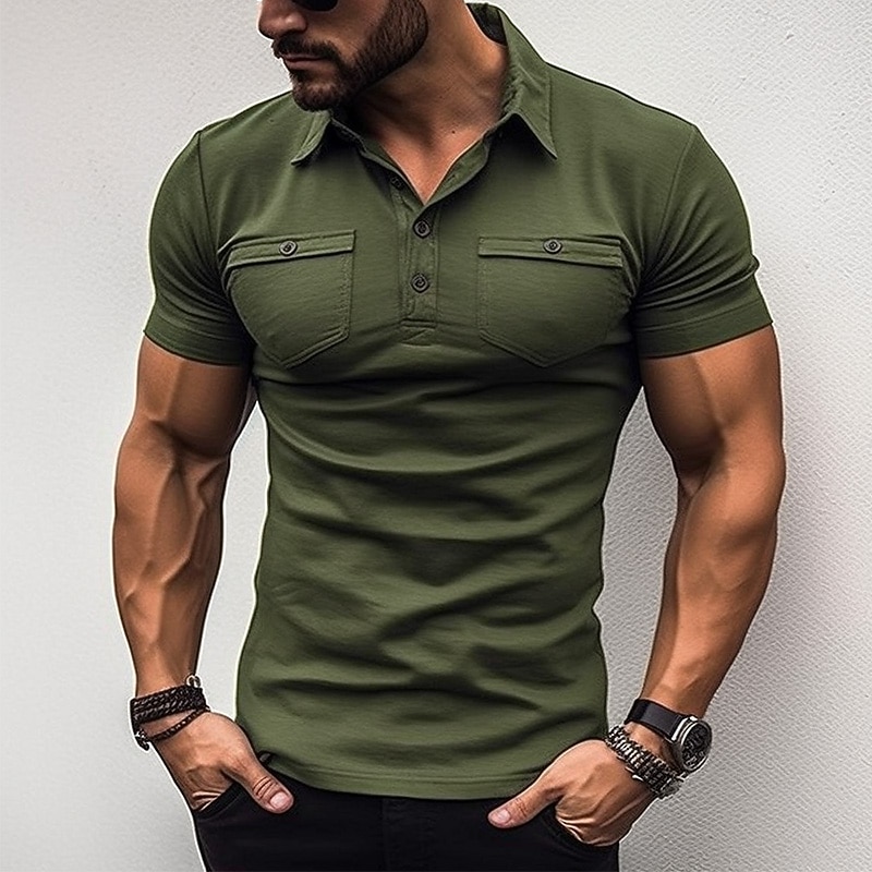 Men's Polo Shirt Golf Shirt Casual Holiday Lapel Short Sleeve Fashion Basic Plain Classic Summer Regular Fit Black Army Green Navy Blue Grey Polo Shirt3