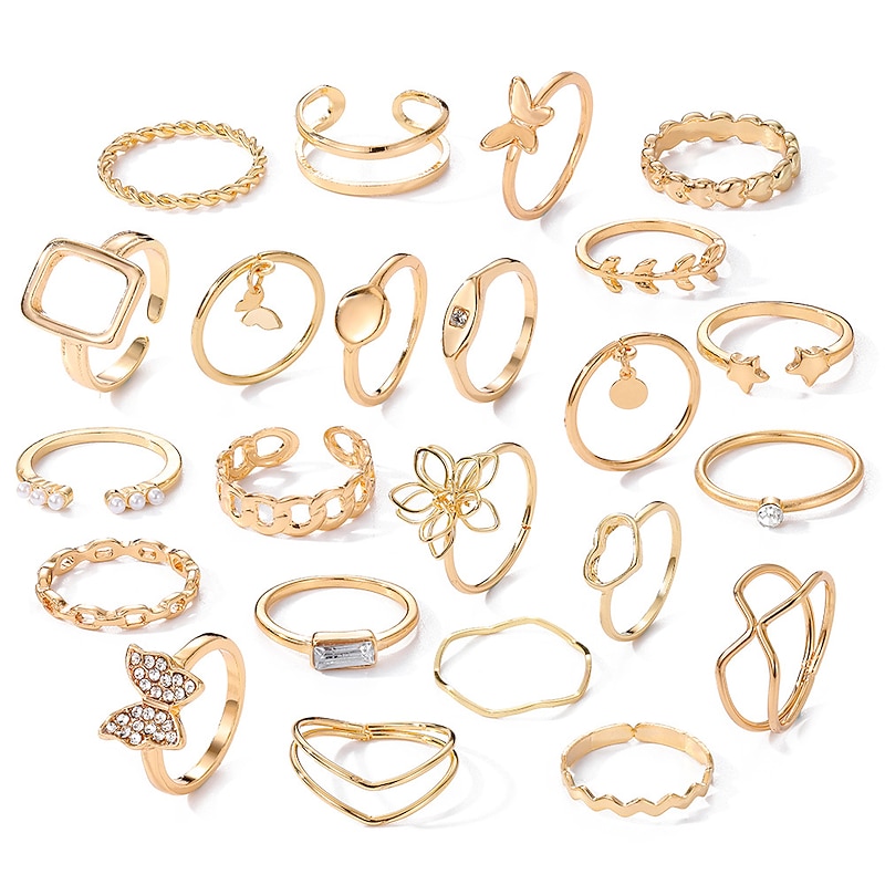 23pcs Ring Set Wedding Classic Silver Gold Alloy Heart Star Butterfly Personalized Trendy Boho Ring4