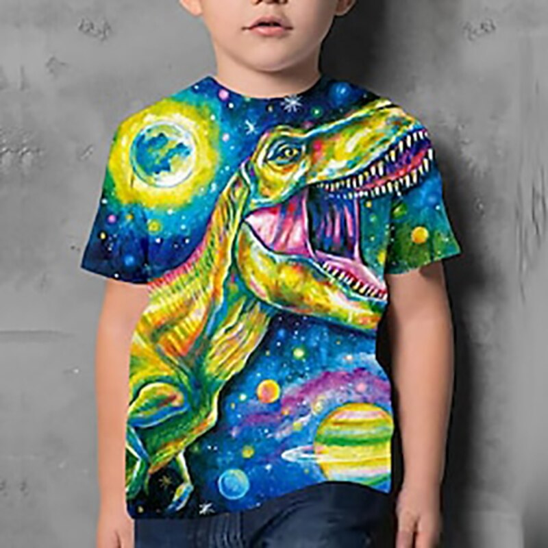 Kids Boys' T shirt Short Sleeve Dinosaur 3D Print Graphic Animal Black Children Tops Summer Active Cool Cute School Daily Wear 3-12 Years3