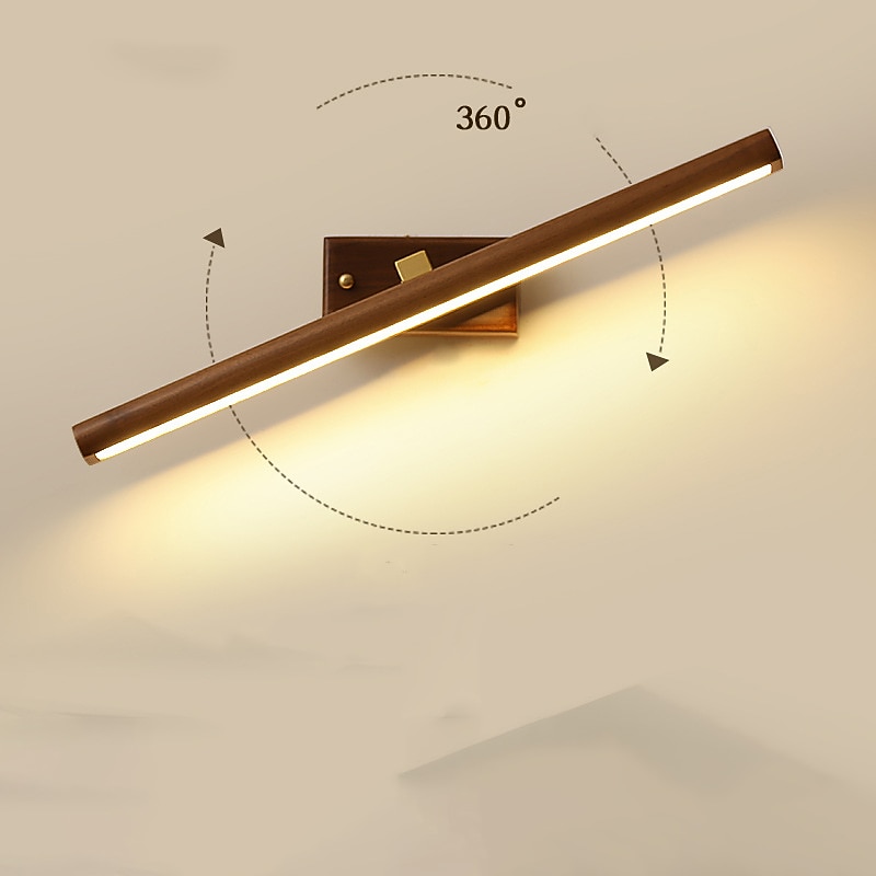 Vanity Light 350° Rotatable Soild Black Walnut Wood Copper IP20  40/60/90cm LED Mirror Front Lamp LED Bathroom Lights Over Mirror Wall Lighting Fixtures for Bathroom Bedroom Living Room Cabinet