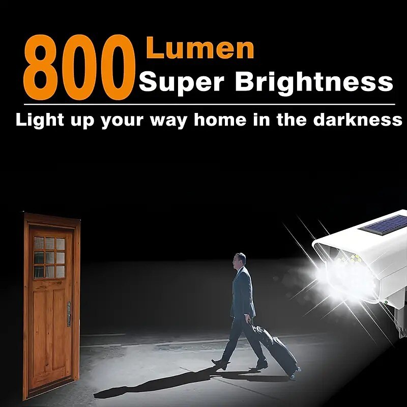 LED Solar Wall Light Outdoor Simulation Monitor Lamp Solar Powered Garden Light with Human Body Sensor Home Surveillance Simulation Smart Outdoor Street Light Suitable for Garden Gates2