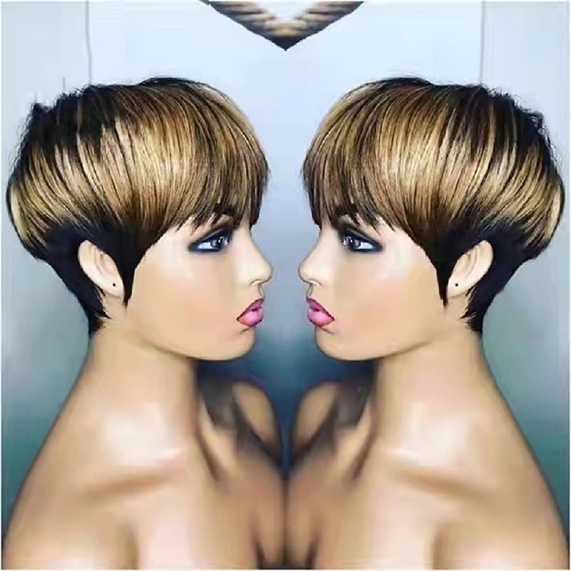 Short Bob Wig Ombre 4-27 Color Short Bob Pixie Cut Wig for Black Women Full Machine Made Non-Lace Layered Style Bob Cut Short Wigs3