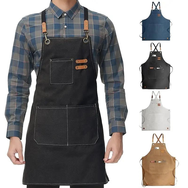 Chef Apron For Women and Men, Kitchen Cooking Apron, Personalised Gardening Apron with Pocket Work Aprons Cross Back Heavy Duty Adjustable