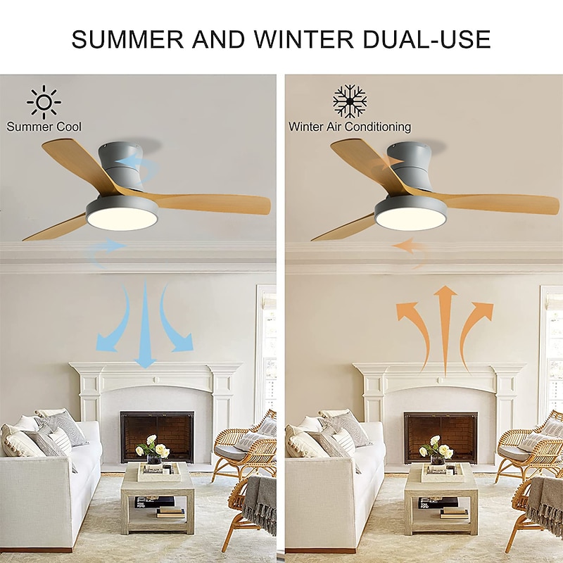 LED Frequency Conversion Nordic Ceiling Fan Light, 3 Light Colors and 6 Wind Speeds 42/52 Inch Industrial Ceiling Fan Chandelier, for Living Room, Bedroom Etc4