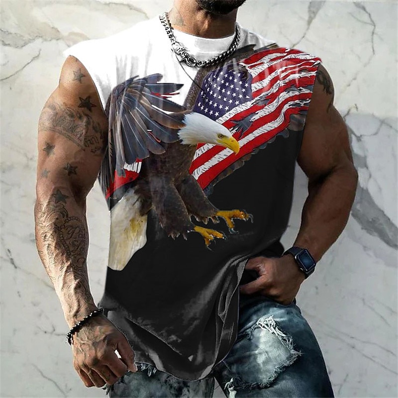 Veterans Day Men's Patriot Patriotic Veteran Graphic Color Block Eagle National Flag Vest Top Sleeveless T Shirt for Men Sleeveless Cap Sleeve T shirt 3D Print Crew Neck Shirt Fashion Designer4