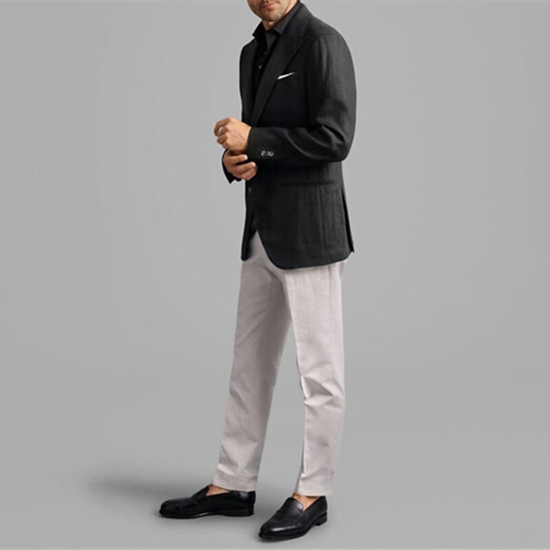 Men's Linen Blazer Sport Coat Closure collar Fashion Casual Solid Colored Black Tailored Fit Single Breasted Two-buttons3