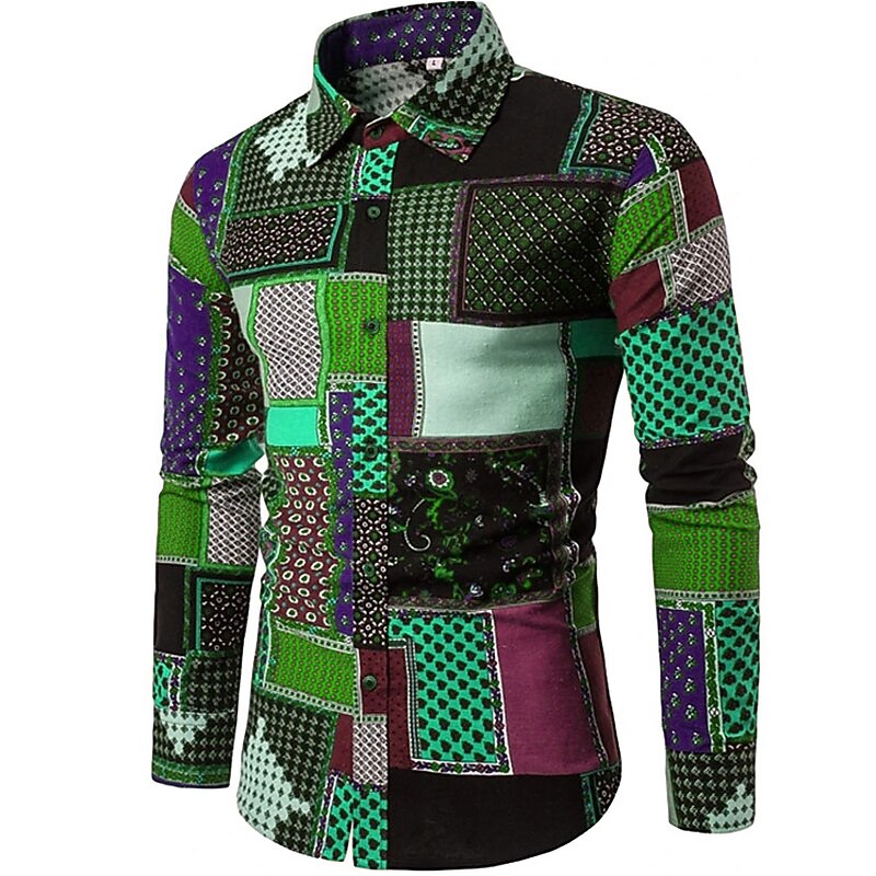 Men's Shirt Button Up Shirt Long Sleeve Designer Boho Daily Going out All Seasons Button Down Collar Print Collared Shirts Light Green Dark Green Purple Rainbow4