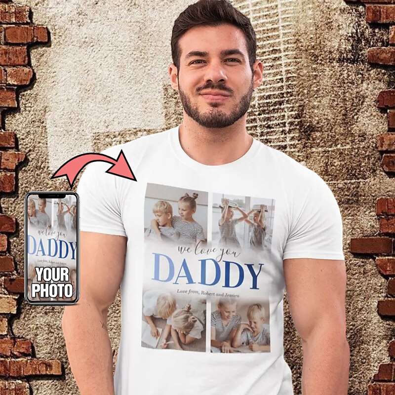 Father's Day Custom T Shirt for Dad Grandpa Gifts Add Your Own Photo Customized Shirts Personalized All Over Print Men's Tee