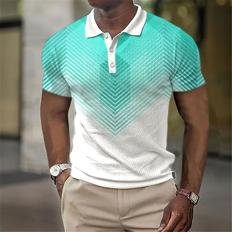 Men's Geometric Waffle Polo Shirts Golf Shirt Short Sleeve Polo Shirts Collared Shirts Business Casual WorkWear Formal Wear Festival Wear Buttons 3D Print Blue-Green White Pink3