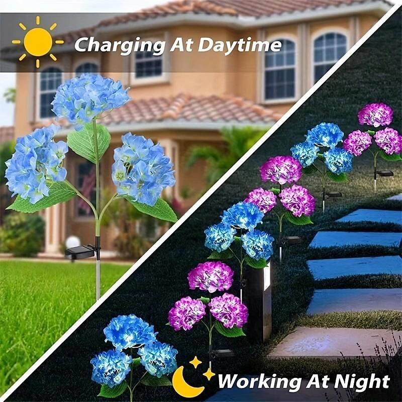 Hydrangea Solar Pathway Garden Stake Lights - Waterproof Solar Simulation Flower Floor Light for Villa, Courtyard, Lawn & Garden Decoration2