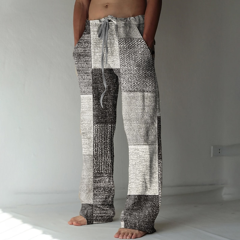 Men's Trousers Summer Pants Beach Pants Drawstring Elastic Waist 3D Print Color Block Geometric Pattern Graphic Prints Comfort Casual Daily Holiday Streetwear Hawaiian Blue Brown3