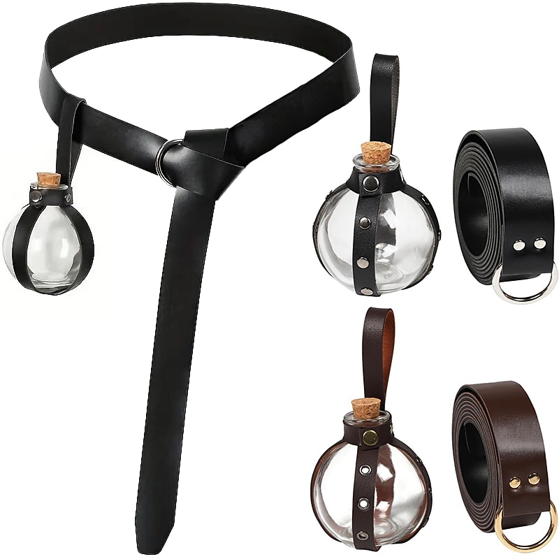 Medieval Belt with Magic Bottle Knight Ritter Pirate Belt PU Leather Accessories Renaissance Retro Vintage For Cosplay Halloween Decoration