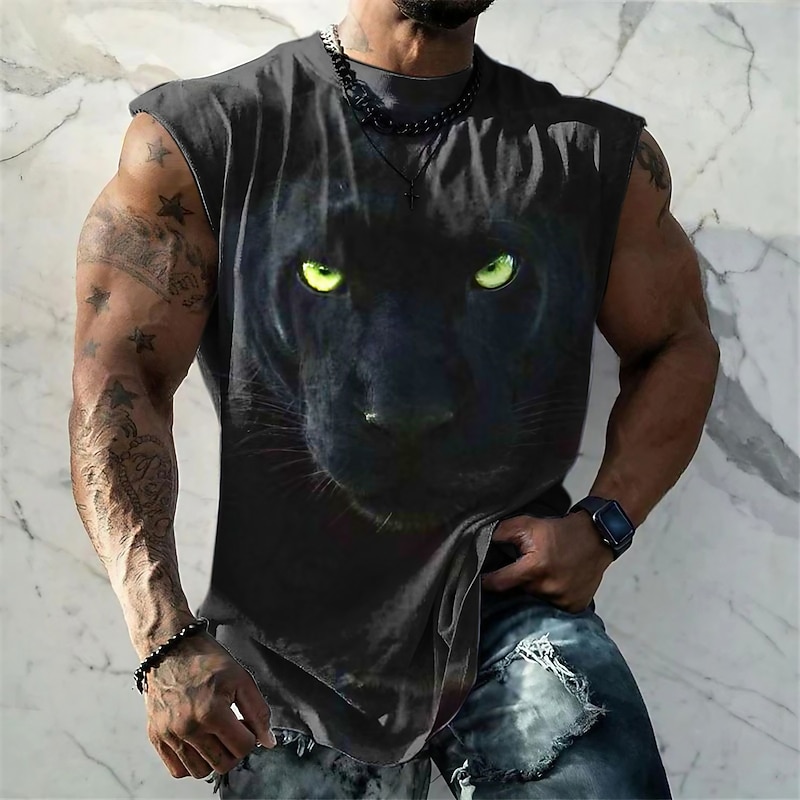 Men's Graphic Animal Vest Top Sleeveless T Shirt for Men Sleeveless Cap Sleeve T shirt 3D Print Crew Neck Shirt Fashion Designer Muscle Daily Sports Gym Black Green Spring & Summer Clothing Apparel S
