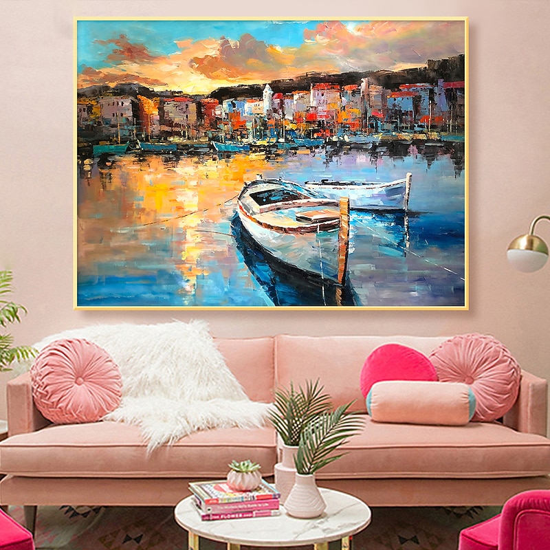 Handmade Oil Painting Canvas Wall Art Decoration Abstract View of the Fishing Song Town Landscape for Home Decor Rolled Frameless Unstretched Painting2