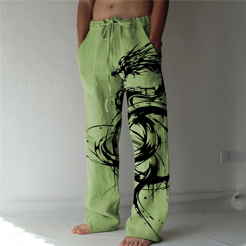 Christmas Dragon Print Pants Mens Graphic | Casual Summer Beach Daily Holiday Grey Hawaiian Blue | Trousers Drawstring Elastic Waist 3D Prints Comfort Streetwear3