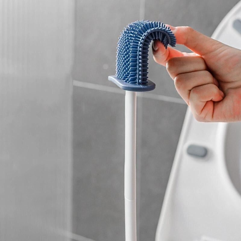 Silicone Toilet Brush And Holder with Sticky Hook, Wall Hanging Toilet Brush, Silicone Soft Bristles Brush, Toilet Floor Cleaning Tool2