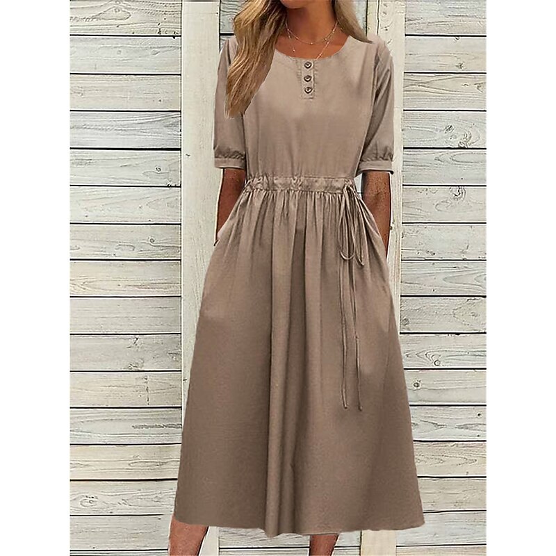 Women's Navy Blue Blue Light Purple Summer Spring Fall Midi Dress Casual Dress Swing Dress Basic Modern Casual Outdoor Daily Loose Fit Plain Crew Neck