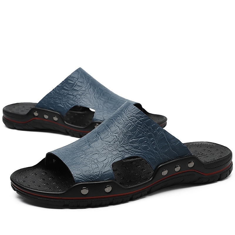 Men's Casual Open-Toe Slides – Comfortable Breathable Leather Sandals with Durable Rubber Sole, Ideal for Outdoor, Beach, and Everyday Wear4