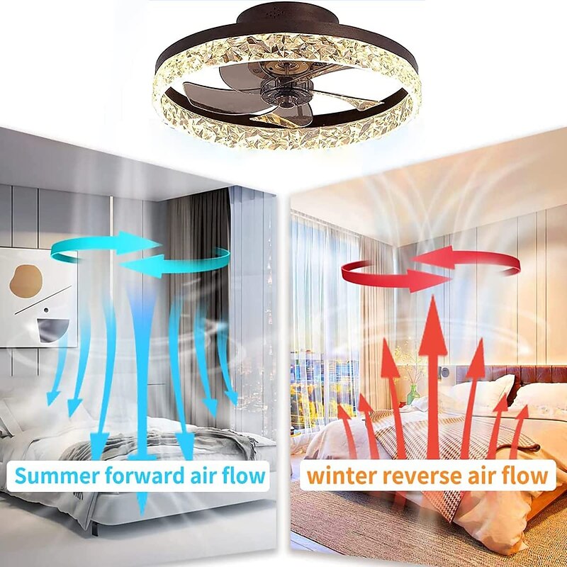 Ceiling Fan with Lights 19.5" Dimmable LED 3 Color 6 Speeds Timing Reversible Blades with Remote Control, Household Fan Chandelier, indoor Low Profile Flush Mount Ceiling Fan4
