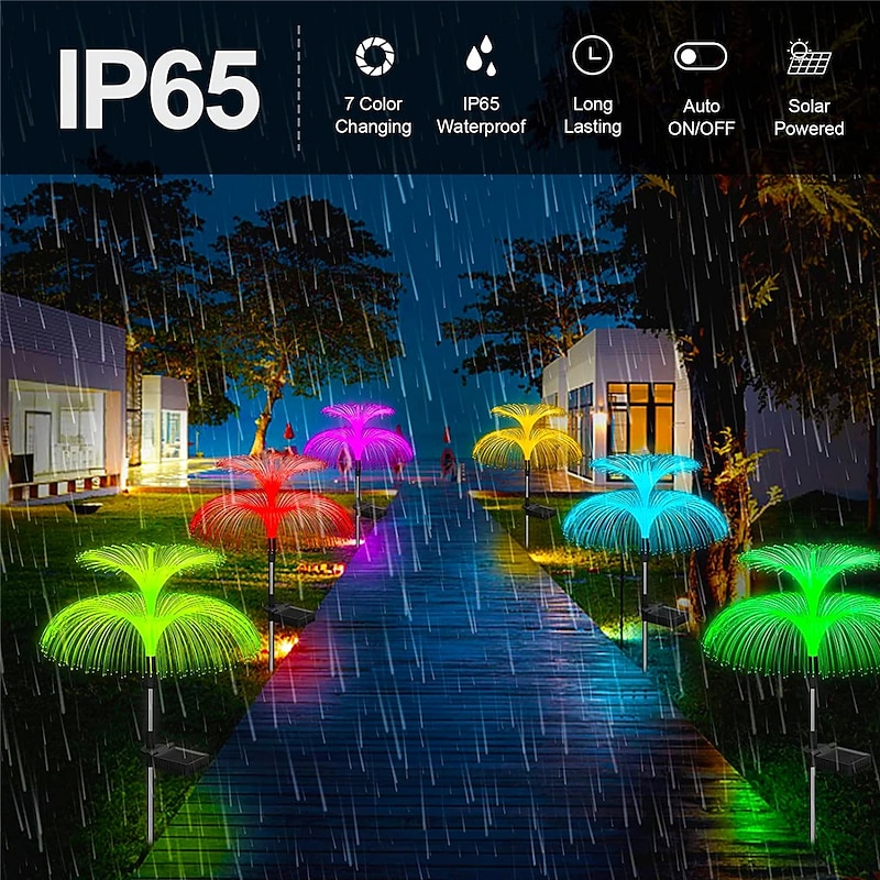 Jellyfish Solar Lights, 4-in-1 Outdoor Garden Solar Lights with Double-Layer Jellyfish Shape, IP65 Waterproof Butterfly Decorative Lights for Garden Patio Decor Lawn Yard Party Birthday Wedding2