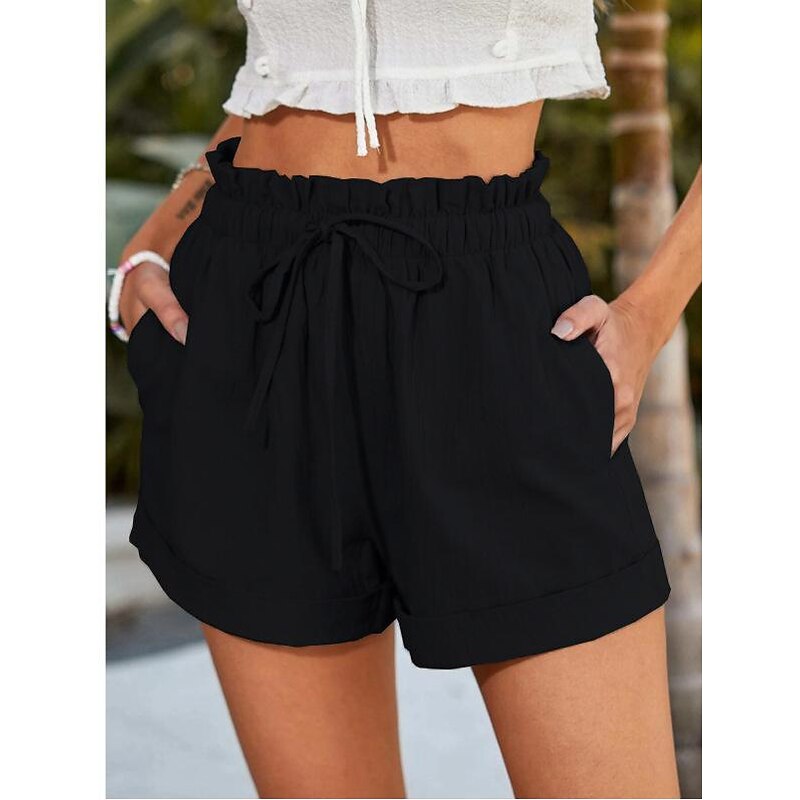 Women's Shorts Fashion Short Plain Drawstring Side Pockets Comfort Inelastic Casual Daily Black Blue Brown Green Regular Fit3