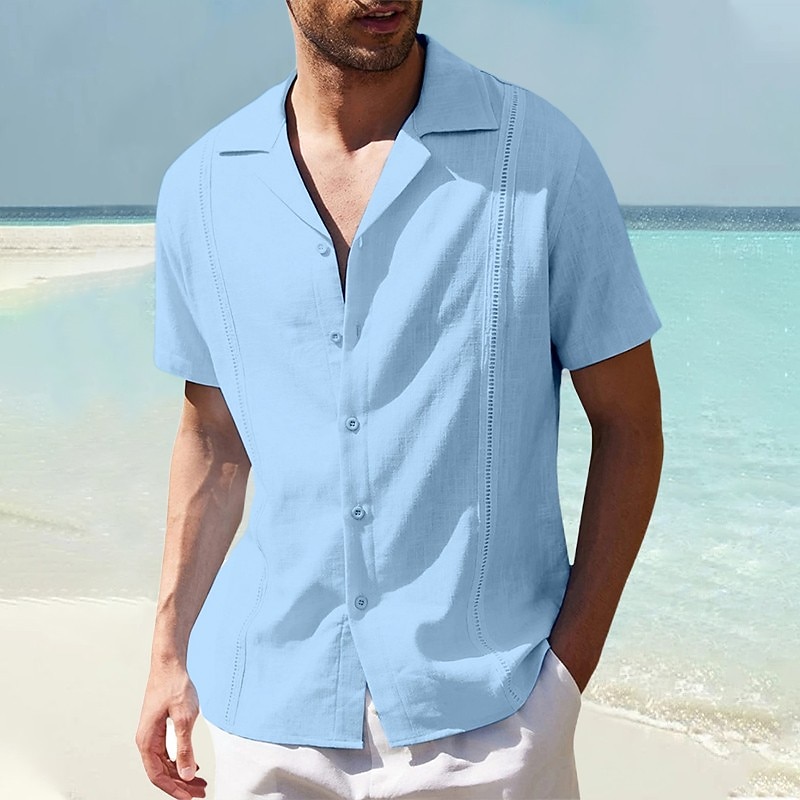 Men's Shirt Linen Shirt Cotton Linen Shirt Guayabera Shirt Summer Shirt Beach Shirt Plain Vacation Casual Black White Navy Blue Blue Short Sleeve Camp Collar Summer Clothing Apparel