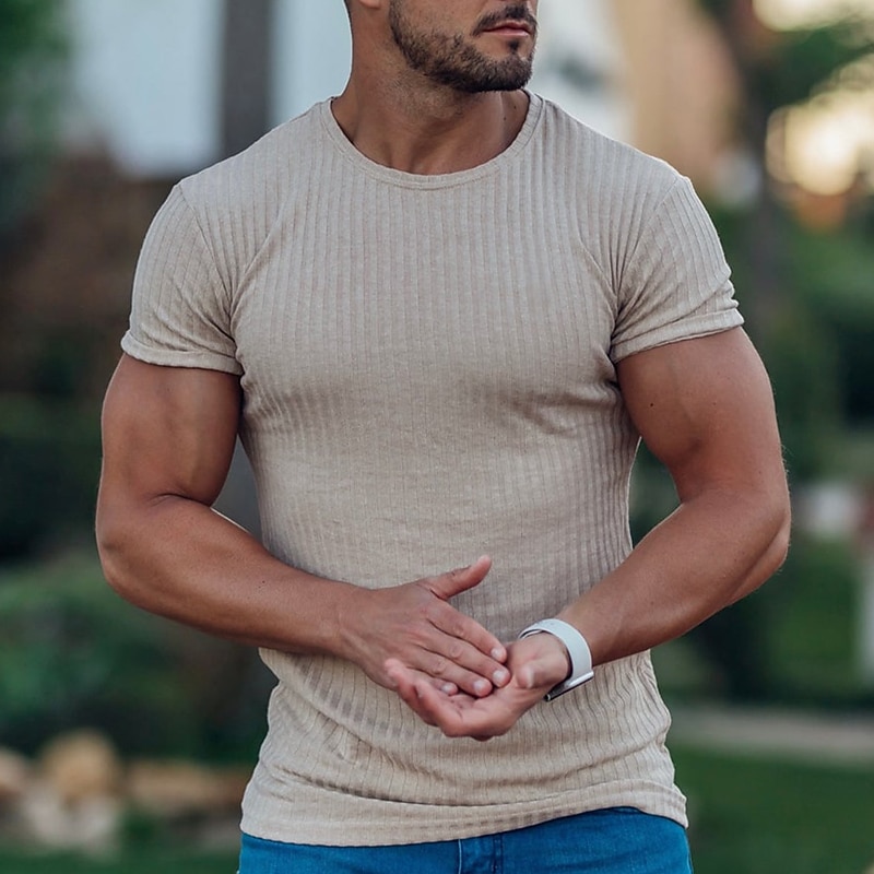 Men's T Shirt Short Sleeves Crewneck Summer Pit Strip Fashion Basic Casual Vacation Going out Casual Daily Navy White Blue Top Tee for Men4