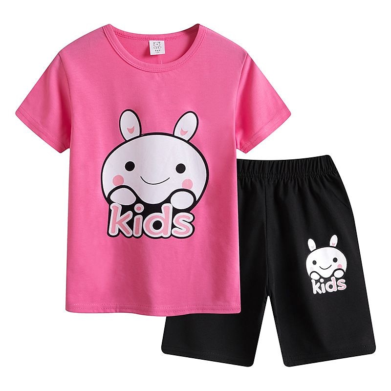 2 Pieces Kids Boys T-shirt & Shorts Outfit Cartoon Short Sleeve Cotton Set Casual Cool Summer Spring 4 years+ Black White Yellow3