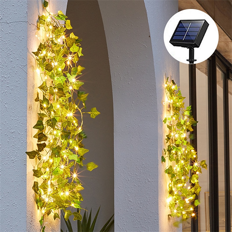 Solar Vine String Lights Ivy Lights LED Artificial Rattan Green Plant LED Solar String Light Outdoor Waterproof Led String Hanging Lights for Yard Fence Wall Hanging Wedding Decoration3
