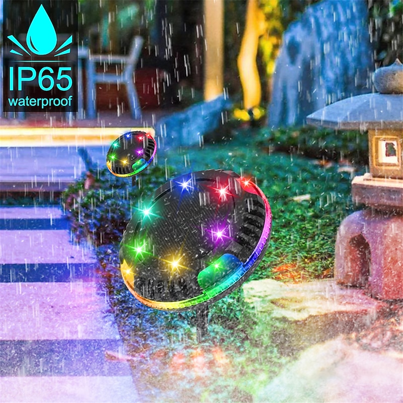 Solar Ground Lights Outdoor Garden Yard Patio Disk Light Multi-Color Auto-Changing 10LED Waterproof In-Ground Landscape Lighting4
