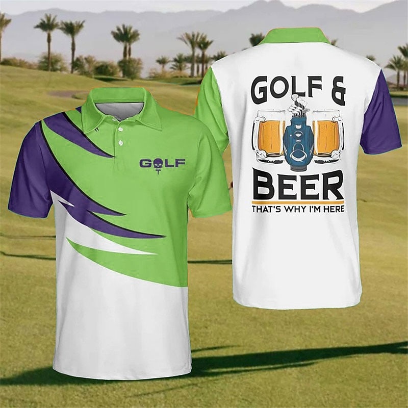 Oktoberfest Men's Polo Shirt Lapel Polo Button Up Polos Golf Shirt Letter Graphic Prints Beer Golf Turndown Lake blue Yellow Sky Blue Green Gray Outdoor Street Short Sleeves Print Clothing Apparel4