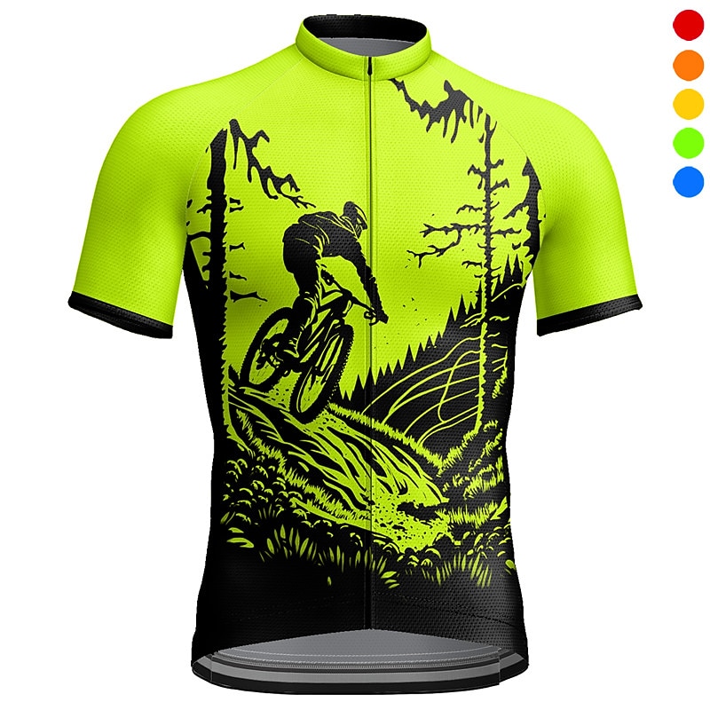 Men's Cycling Jersey Graphic Funny Short Sleeve Bike Jersey Top with 3 Rear Pockets Mountain Bike MTB Road Bike Cycling Quick Dry Reflective Strips Back Pocket Moisture Wicking Sports Red Blue Dark