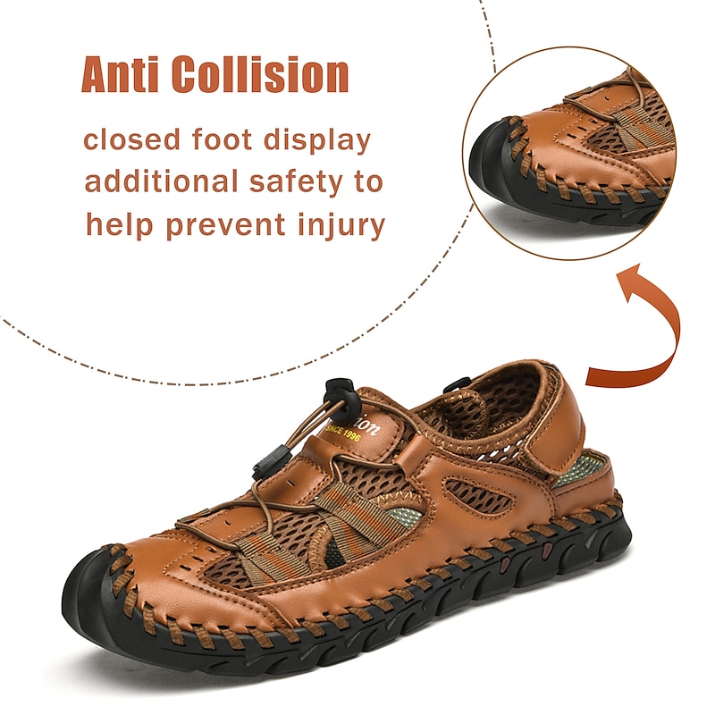 Men's Breathable Faux Leather Outdoor Sandals – Closed Toe Sport Fisherman Shoes with Adjustable Elastic Laces for Hiking, Walking & Casual Summer Wear4