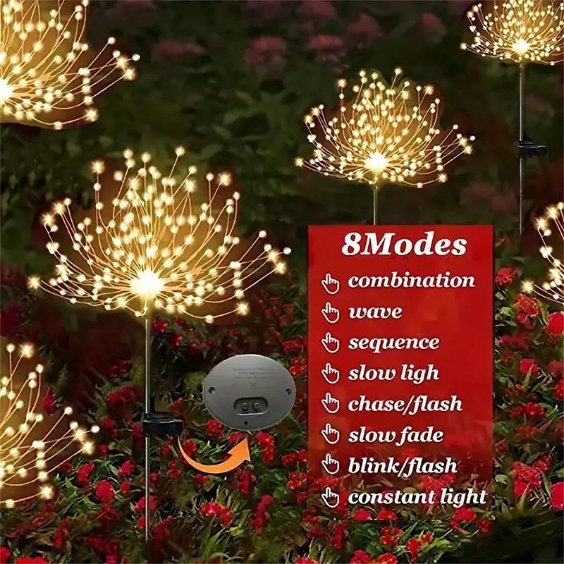 Fireworks Solar Lights Outdoor Pathway Lights Solar Powered Starburst Fairy Lights Waterproof 8 Lighting Modes with Remote Control For Patio Decorative Landscape 90/120/150/180/200 LEDs4