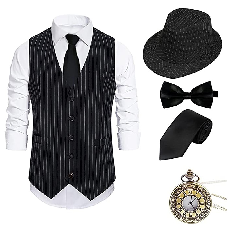 Retro Vintage Roaring 20s 1920s Outfits Vest Waistcoat The Great Gatsby Gentleman Gangster Fashion Fancy Dress Men's Christmas Halloween Carnival Prom Bachelorette Party Festival Adults' Cravat Vest2