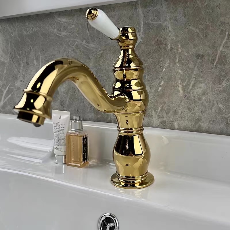 Bathroom Faucet Sink Mixer Basin Taps Deck Mounted, Washroom Vessel Water Brass Tap Single Handle One Hole Golden Chrome2