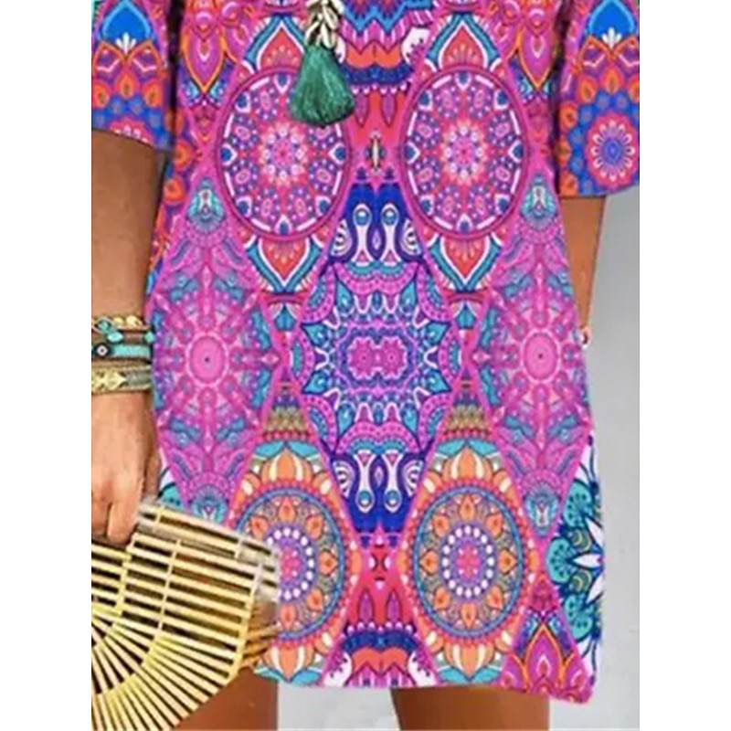 Women's Shift Dress Floral Paisley Print V Neck Mini Dress Daily Vacation 3/4 Length Sleeve Summer Spring3