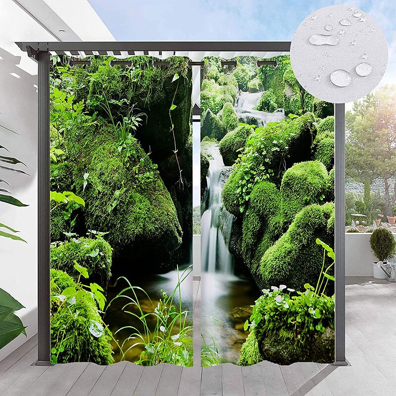 Waterproof Outdoor Curtain For Patio , Privacy Sliding Patio Curtain Drapes, Pergola Curtains Grommet 3D Forest Landscape For Gazebo, Balcony, Porch, Party, 1 Panel 10