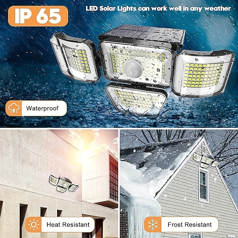 Solar Flood Lights Outdoor Lights 278LEDs 3000LM Motion Sensor Lights Solar Powered Lights 4 Heads Security Flood Lights IP65 Waterproof 300 Wide Angle Wall Lights With 3 Modes for Garden Yard Pathway2