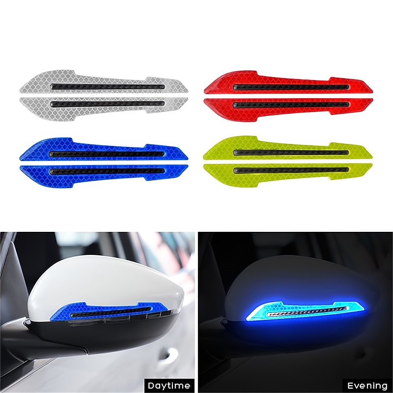 2pcs Reflective Car Stickers Rearview Mirror Reflective Protection Stickers Decals Safety Warning Anti-collision Universal Car Exterior Accessories3