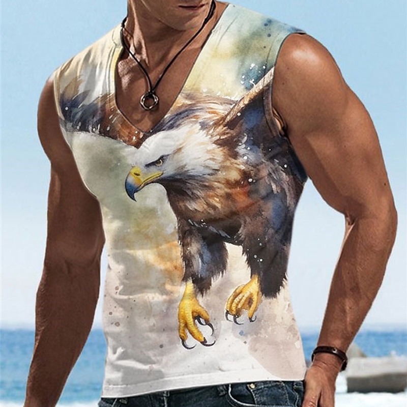 Men's Graphic Animal Eagle Tank Top Vest Top Sleeveless T Shirt for Men Sleeveless T shirt 3D Print V Neck Shirt Designer Casual Muscle Sports Running Gym Yellow Red Blue Spring & Summer Clothing