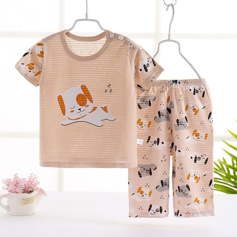 Toddler Boys 2 Pieces Pajama Sets Short Sleeve White Pink Navy Blue Animal Cartoon Crewneck Summer Spring Basic Home 3-7 Years4