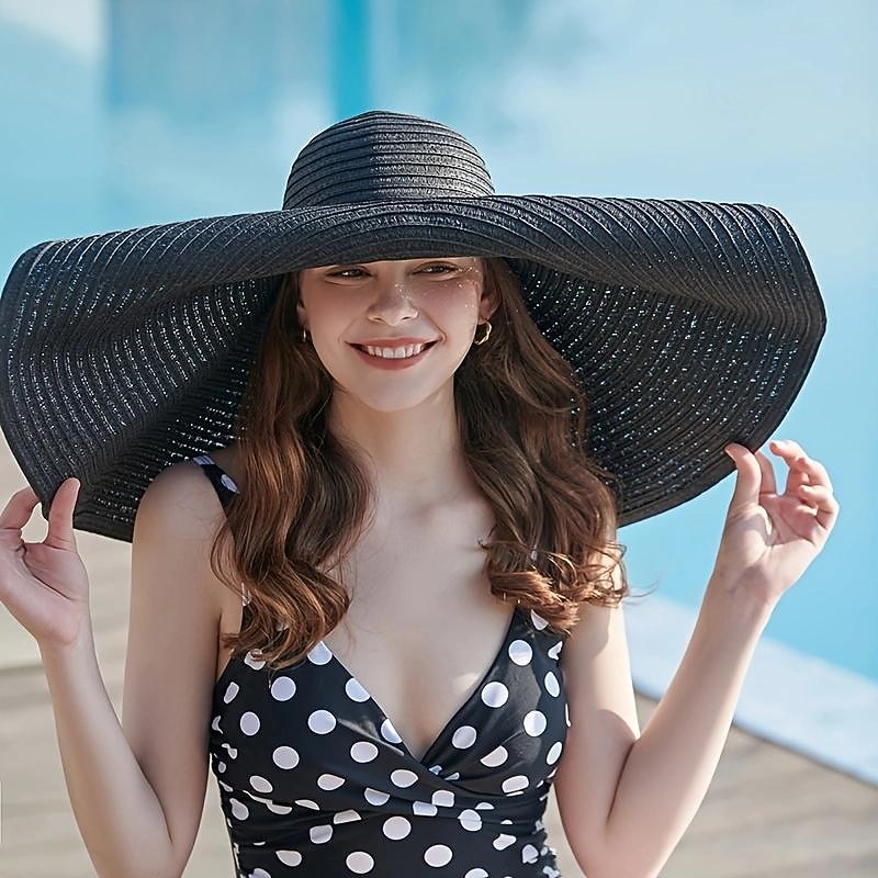 Oversized Brim Sun Hat, Women Elegant Breathable Straw Hats Outdoor Easter Beach Travel Sunscreen Cap Valentines Gifts