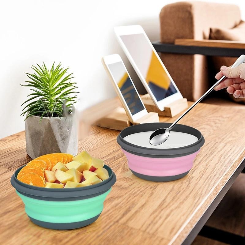 3pcs/set Silicone Folding Lunch Box With Lid Portable Picnic Camping Bowl Set Kitchen Tableware Kit Foldable Fruit Salad Bowl3