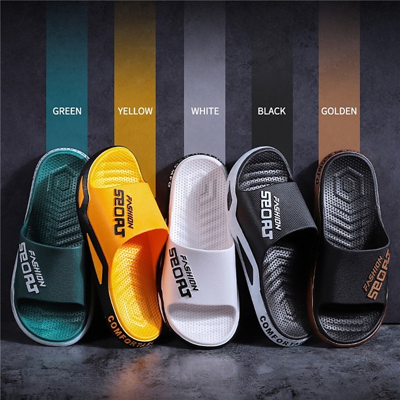 Men's Sporty Slide Sandals | Lightweight Slip-On Comfort Slippers for Casual Wear, Poolside, or Beach – Breathable Open-Toe Design with Fashion Letter Print3