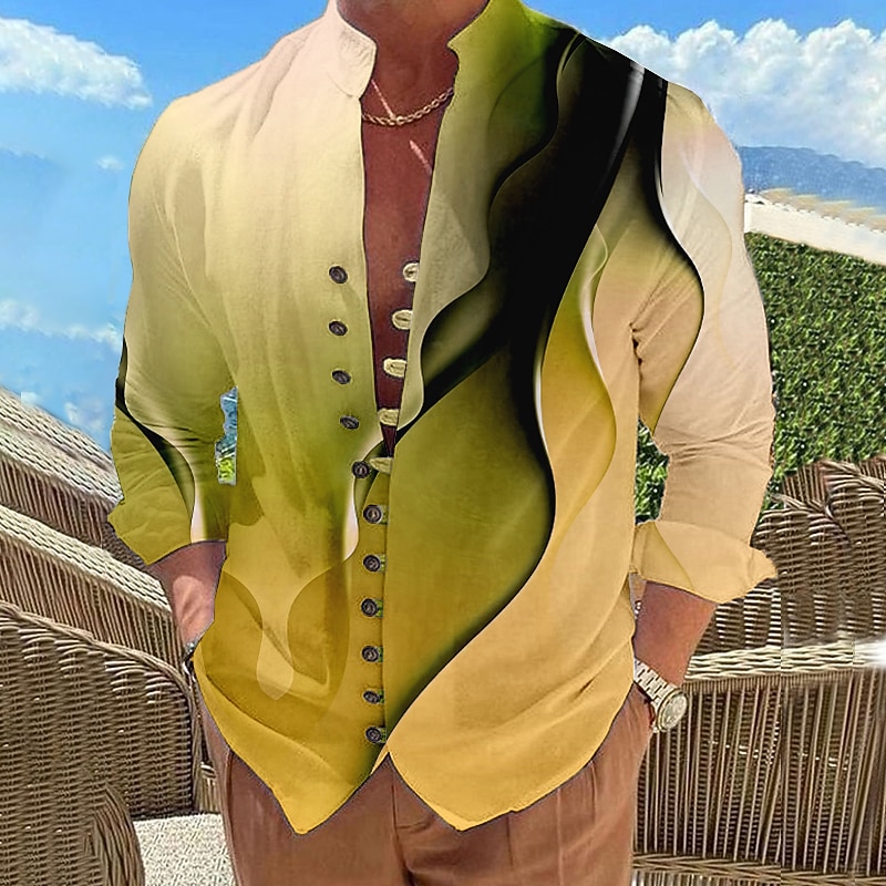 Men's Gradient Geometric Pattern Linear Shirt Button Up Shirt Long Sleeve Fashion Designer Casual Vacation Daily Going out Fall Autumn / Fall Spring & Summer Stand Collar Print Yellow Red Blue Purple3